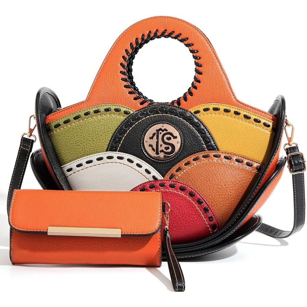 Women's Multicolor Patchwork Leather Handbag Set … - image 1